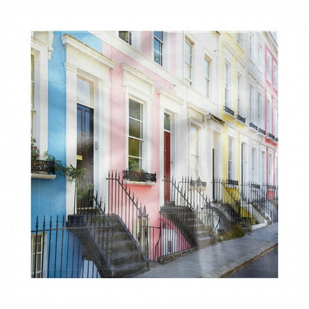 Traditional English Christmas Dinner City Old Houses Napkins Set of 4, Traditional English Houses in Blue Pink Yellow and White Colors in London, Silky Satin Fabric for Brunch Dinner Buffet Party, by Ambesonne ()