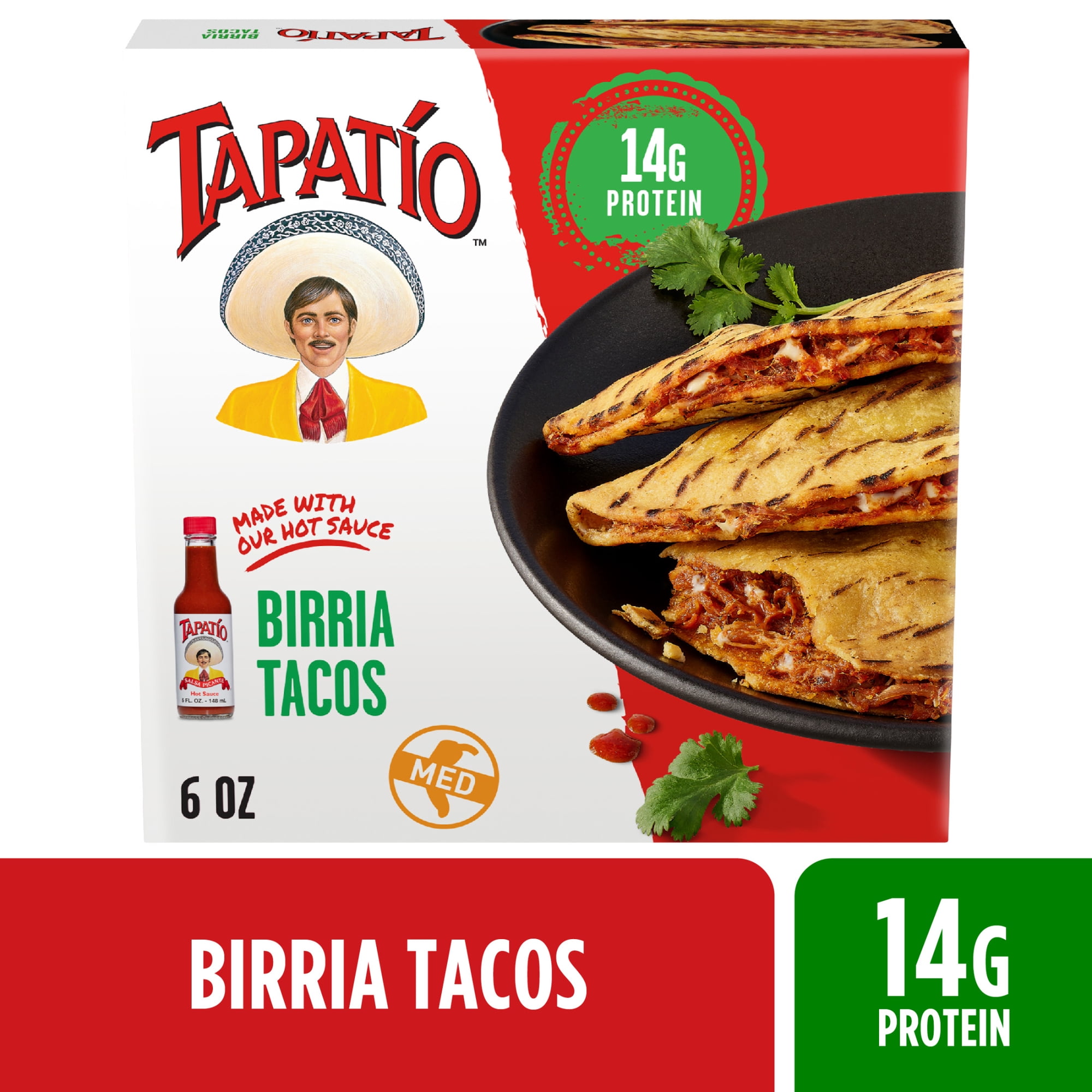 Tapatío Birria Tacos with Tapatio Hot Sauce, Beef Tacos, Frozen Mexican Food 6 oz
