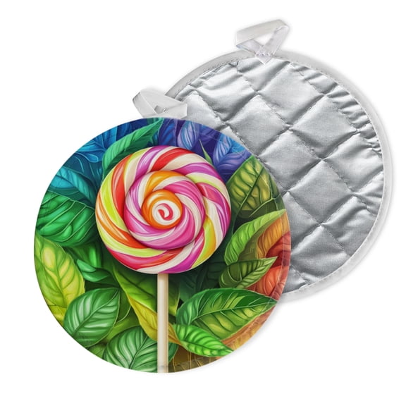 2 PCS Pot Holders for Kitchen,Potholders Sets with Hook for Oven,Cooking,Baking,Colorful Lollipop In The Center Of Ultra Realistic Circular Sticker