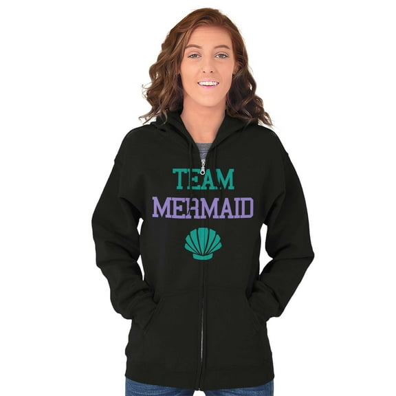 Team Mermaid Under the Seashell Cute Womens Plus Size Graphic Zipper Hoodie Brisco Brands 2X