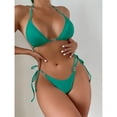 thumbnail image 3 of Conjunto de bikini de mujer de dos piezas con cuello halter de corte alto sin espalda elástico con lazo en la espalda traje de baño transpirable verde M, 3 of 5