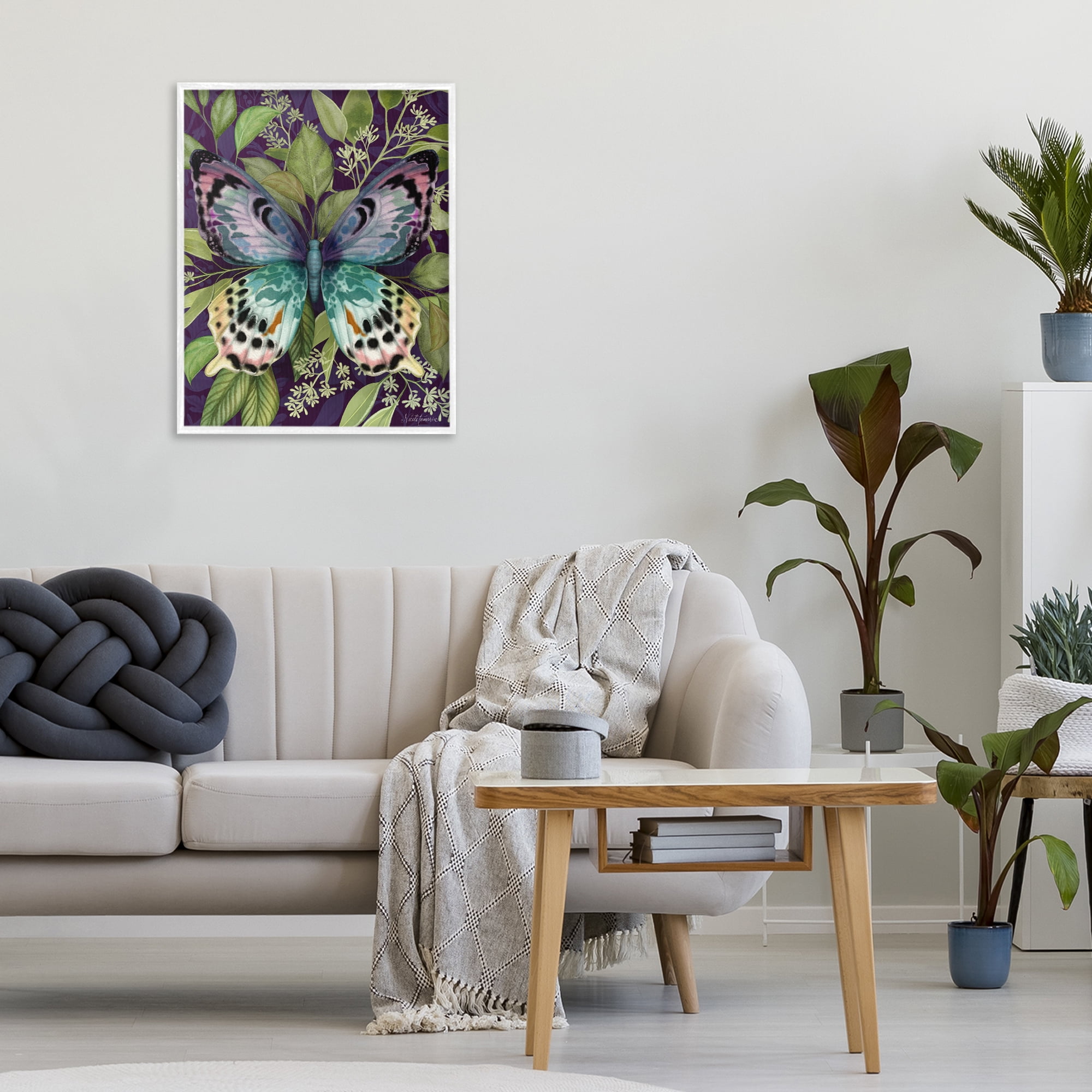 Stupell Industries Midnight Garden Butterfly White Framed Giclee Art, design by Nicole Tamarin