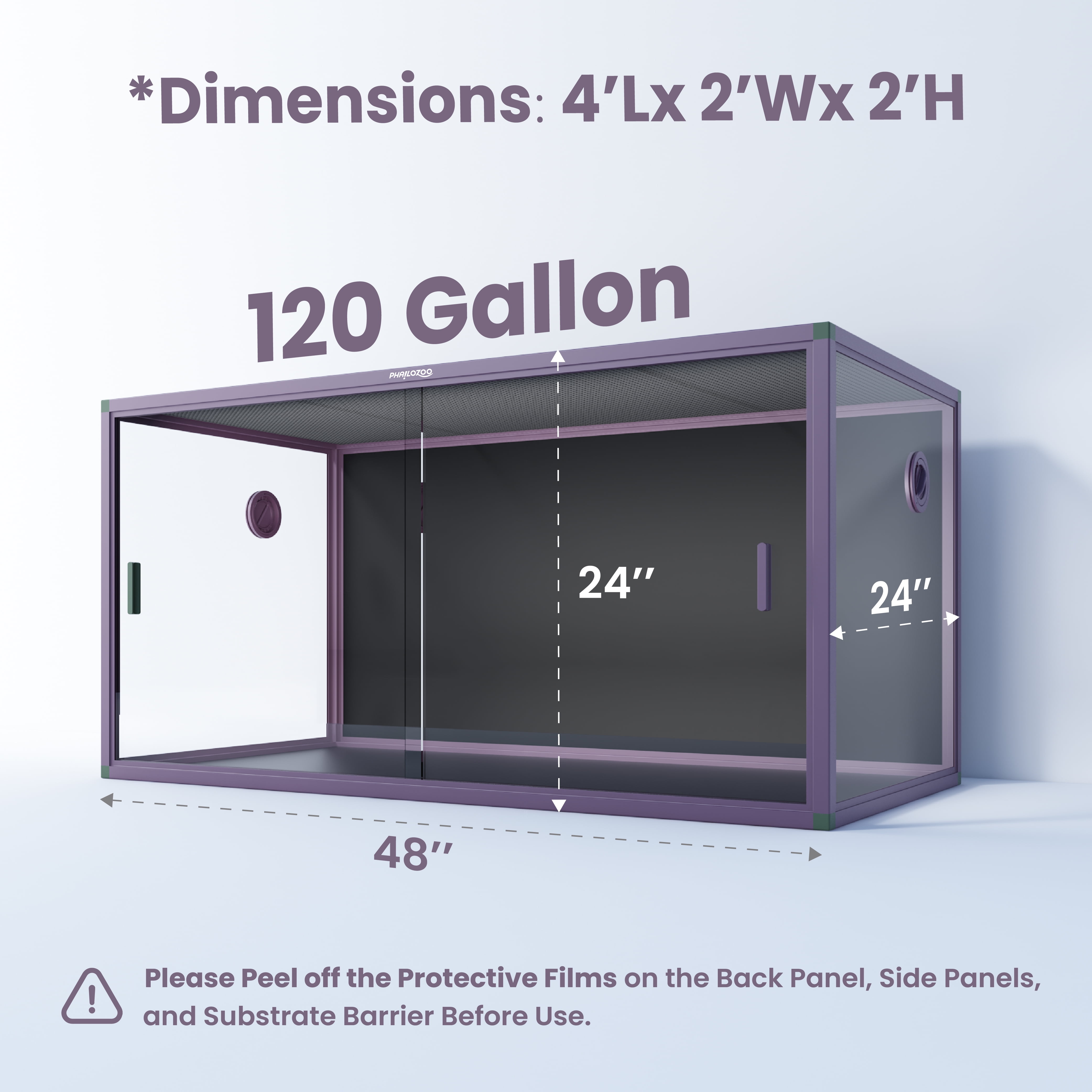 Phailozoo 120-Gallon Front Opening Terrarium for Pets with Bioactive Substrate and Ventilation