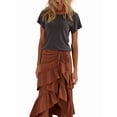thumbnail image 3 of Women'S Boho Wrap Front Self Tie Knot Ruffle Hem Split Midi Skirt Wine Red L, 3 of 8