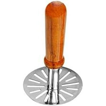 iKonbi Stainless Steel Round Pav Bhaji Masher, Potato Masher with Wooden Handle, 1-Piece, Silver
