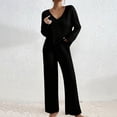 thumbnail image 2 of vigerkar 2 Piece Outfits for Women Long Sleeve Vneck Tops and Wide Leg Pants Ribbed Matching Lounge Set (Black, XL), 2 of 7