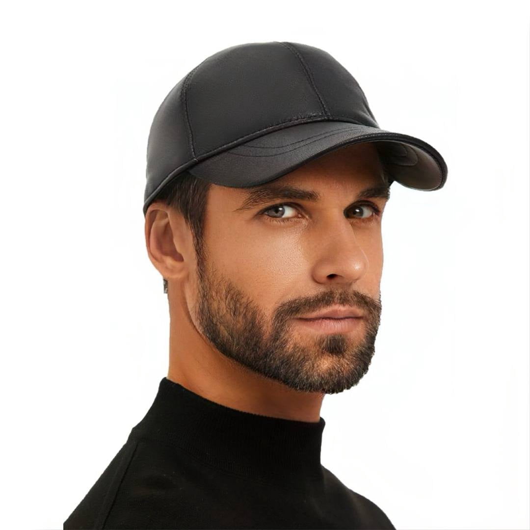 Black  Leather Baseball Cap Adjustable  Real Lambskin Leather Hat Sports Visor