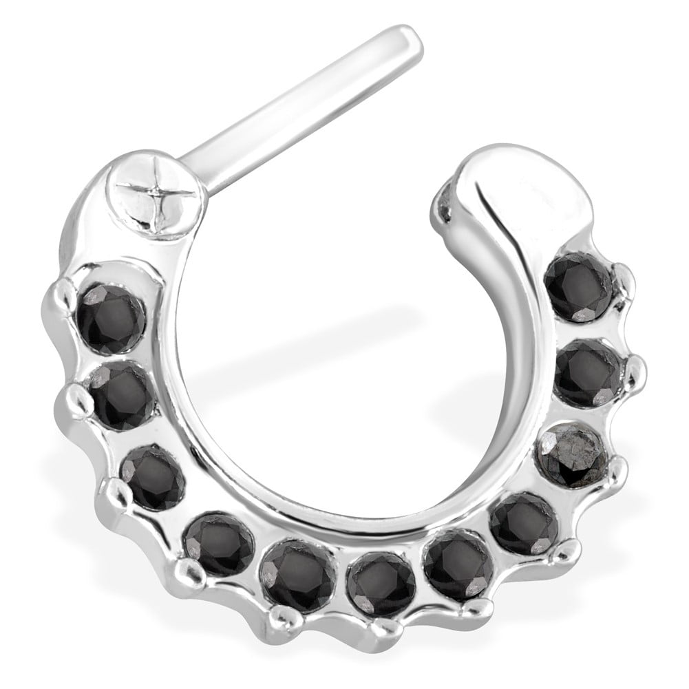 MsPiercing Gem Paved Surgical Steel Septum Clicker Ring,Black