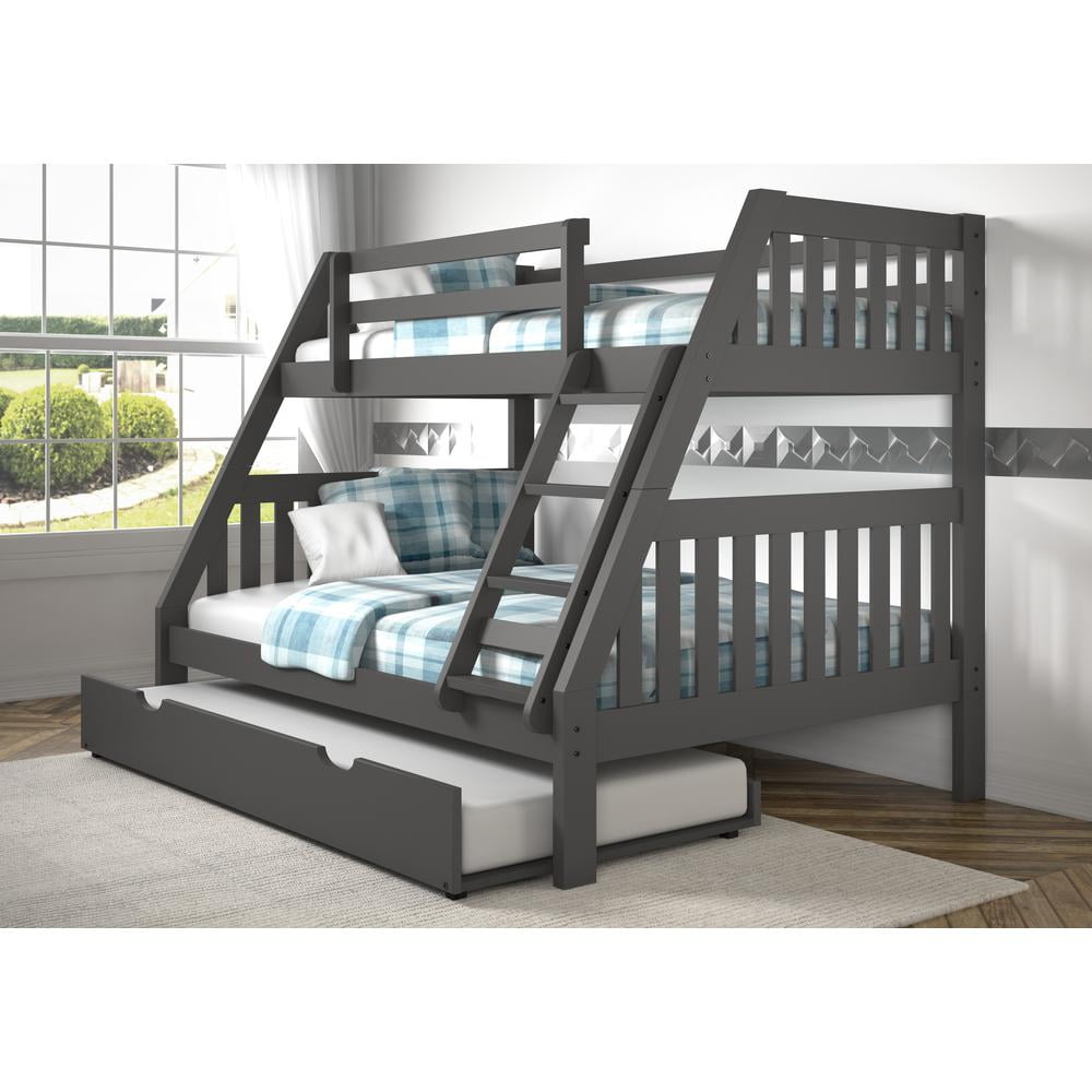 Donco Kids Austin Mission Twin over Full Bunkbed with Twin Trundle, Twin over Full, Dark Grey