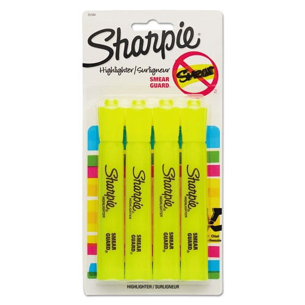Tank Style Highlighters, Fluorescent Yellow Ink, Chisel Tip, Yellow Barrel, 4/set | Bundle of 5 Packs