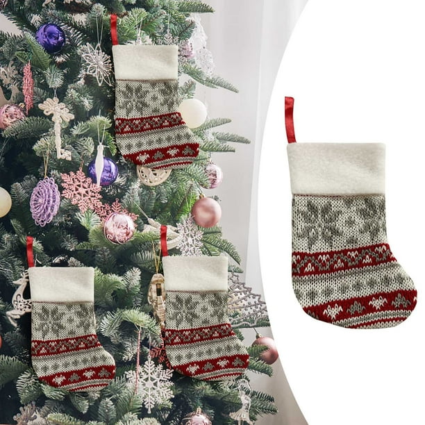 Medias navideñas para el árbol | Calcetines de lana de punto con forma de copo de nieve (14 x 8,5 cm) | Bolsas de regalo pequeñas y adornos para niños y decoración de chimeneas
