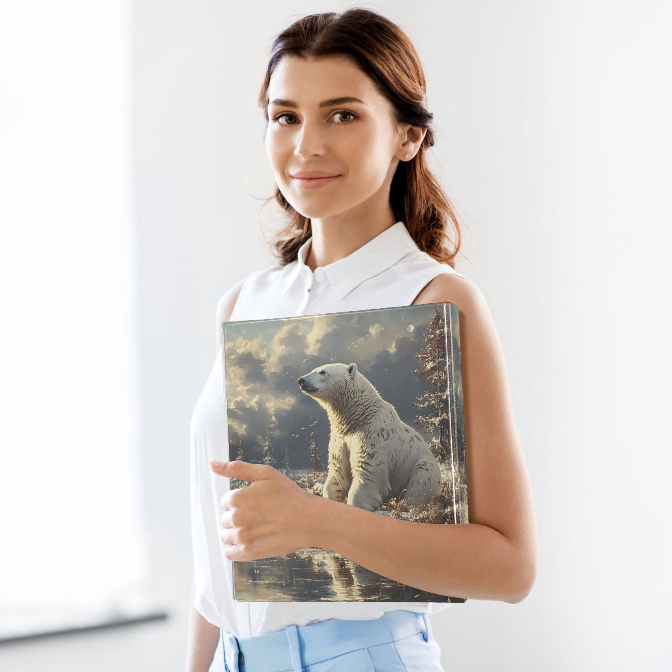 joogoo Polar Bear Hardcover 3 Ring Binder 1.5" Round Rings Interior Pockets Binders Organizer 1 Pack