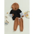 thumbnail image 2 of Infant Baby Boy Fall Clothes Toddler Sweatshirt Color Block Long Sleeve Hooded Sweatshirts Pants Set Winter Outfit, 2 of 7