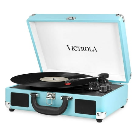 Victrola Vintage 3-Speed Bluetooth Suitcase Turntable with Speakers, Turquoise (Certified