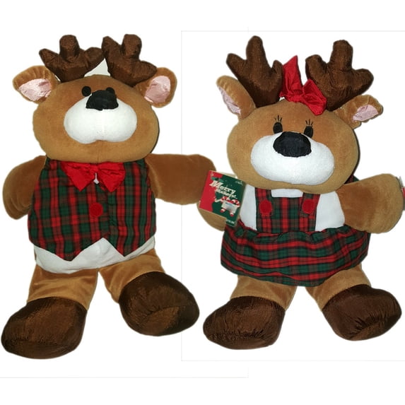 1994 Gibson Greetings Merry Christmas Boy And Girl Reindeer Plush 15"