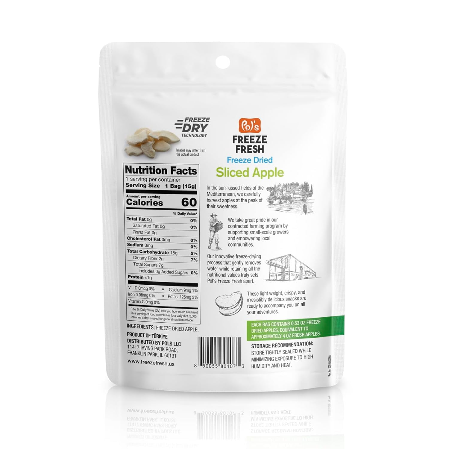Pol’s Freeze Fresh Premium Freeze Dried Apples Sliced | Non-GMO, Kosher, Vegan, Gluten-Free, No Additives, No Added Sugar | 0.53 Oz (Pack of 12)
