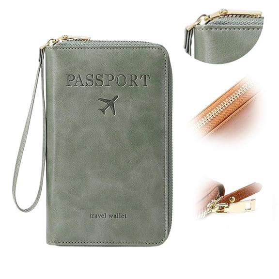 Multi-Functional RFID Passport Wallet, Slim Waterproof Cover with Zipper, Anti-Theft Travel Holder for Cards & Tickets