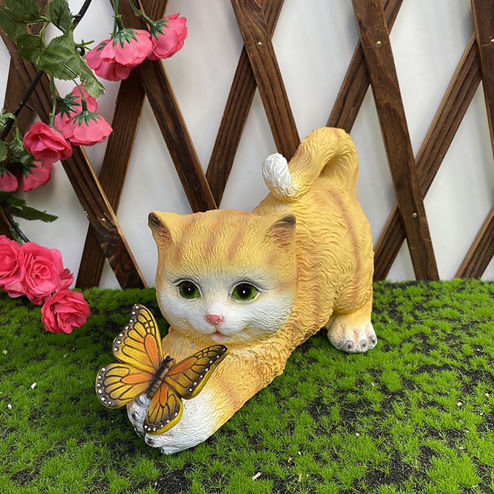 Outdoor Solar Lights Cute Simulation Kitten Sculpture Lights Cat Shape Animal Garden Ornaments Resin Crafts Creative Waterproof LED Lights Garden Patio Yard Decoration Home Decor