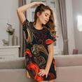 thumbnail image 3 of Honeii Fiery Floral Pattern Print Women's Loose Short Sleeve Nightgown, Soft Cotton Sleepwear, Comfy Loose Fit Pajama Dress for Sleep and Lounge, 3 of 6