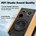 thumbnail image 4 of 90W Active Bookshelf Speakers, Home Bluetooth 5.3 Wireless Speaker w/ 4" Woofer Computer Speakers, Bass & Treble Adjust Stereo Studio Monitor Speakers with USB/Optical/AUX Input for PC TV, Brown, 4 of 8