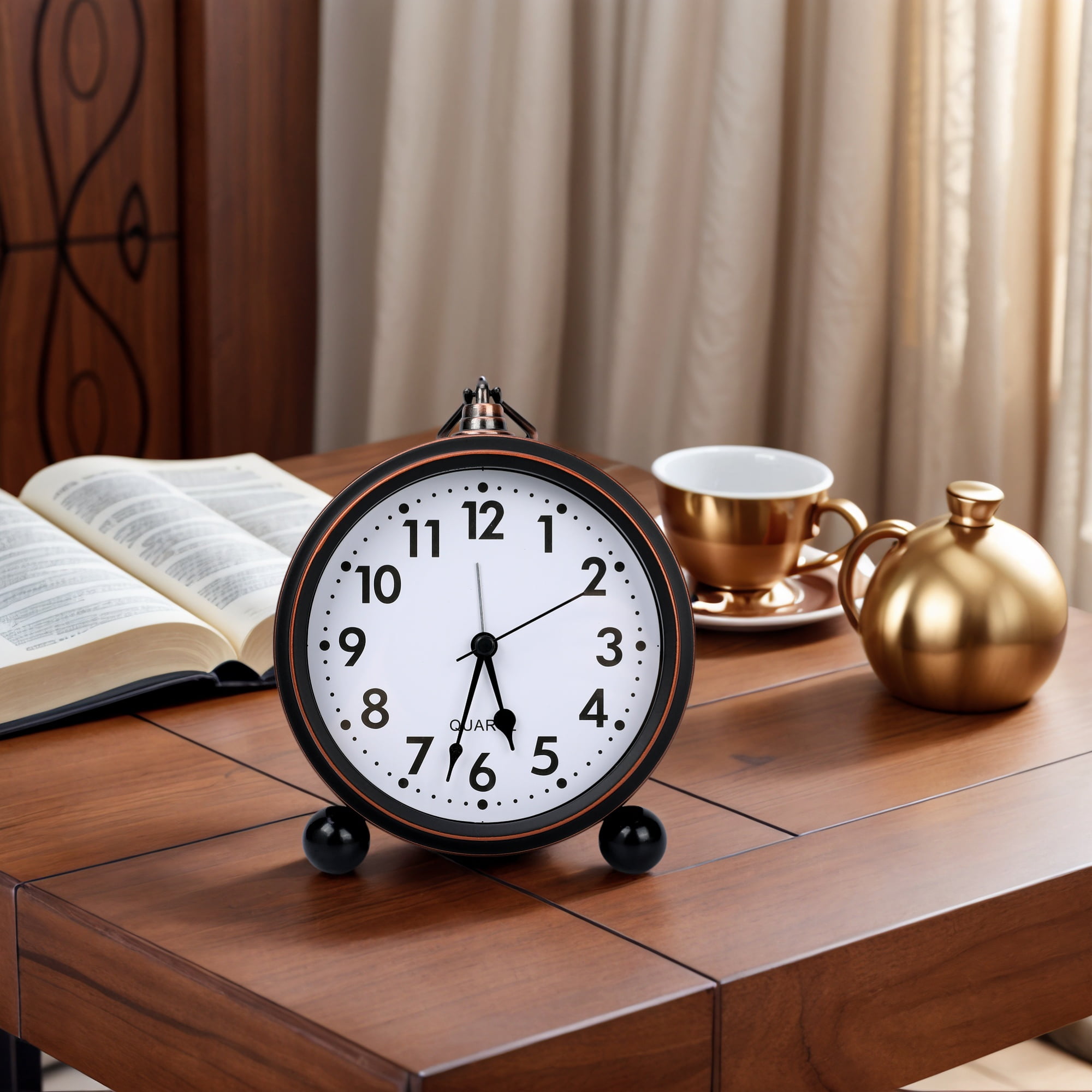 REGALWOVEN Vintage Mechanical Alarm Clock, Metal Casing, with Spherical Base, Ideal for Bedroom Nightstand Brown 5.3"L x 1.8"W x 7.5"H
