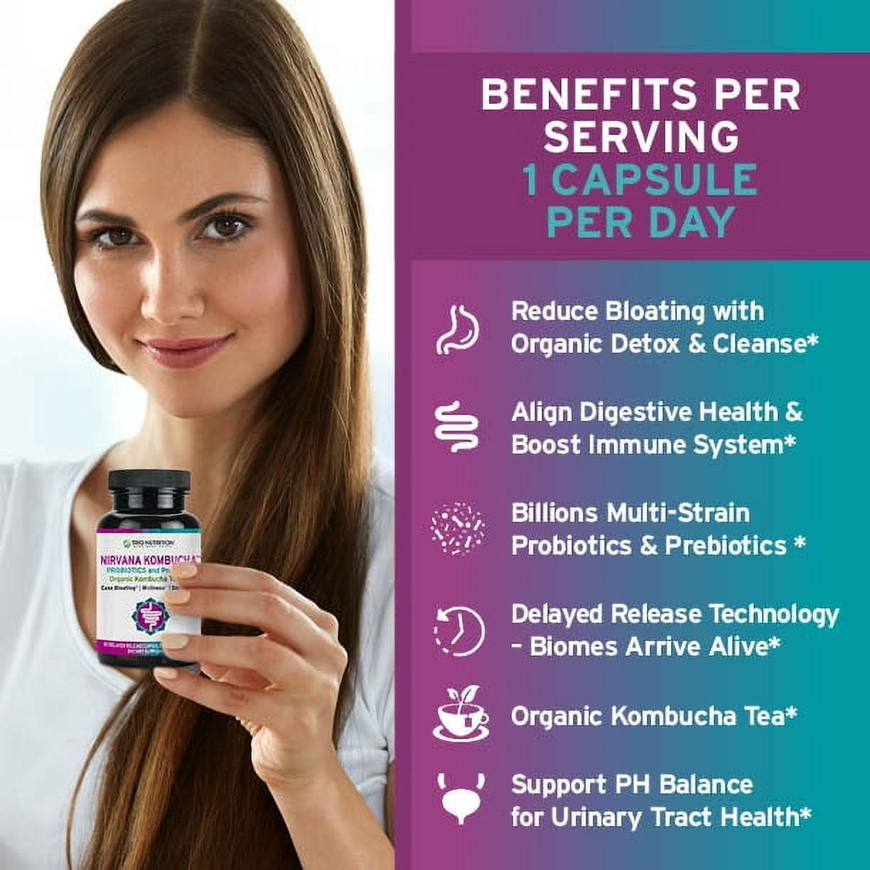Trio Nutrition Nirvana Kombucha | Billions of Multi-Strain Probiotics, Prebiotic & Organic Kombucha Tea | Eases Bloating, Digestive & Immune Support for Men & Women | Supports PH Balance*