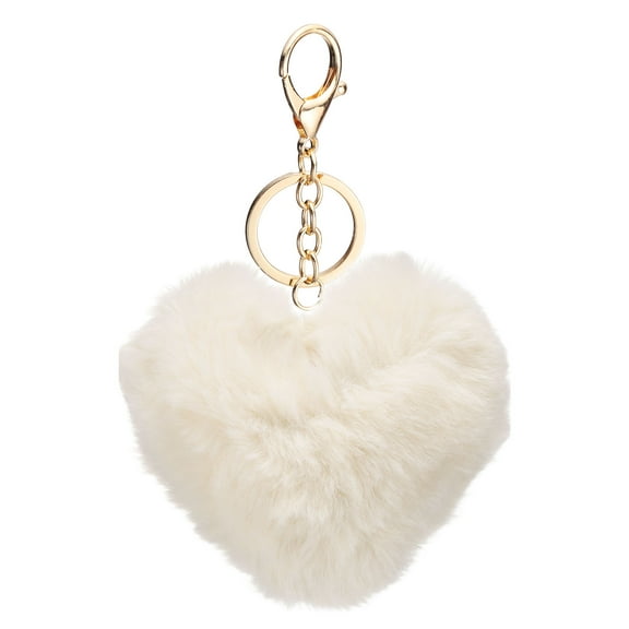 Uxcell Pom Pom Keychain, 10 cm Soft Cute Fluffy Heart Key Ring, White