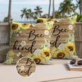 thumbnail image 2 of Sunflower Bee Kind Outdoor Pillow Covers Pack of 2 Vintage Yellow Floral Bees White Daisy Brown Wooden Grain Waterproof Throw Pillow Covers Decorative Cushion Cases for Patio Garden Tent 16x16 inch, 2 of 9