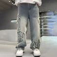 thumbnail image 5 of kpoplk Boys Cargo Jeans, Casual Elastic Waist Denim Pants Baggy Wide Leg Trousers with Pockets(Blue,10-11 Y), 5 of 6