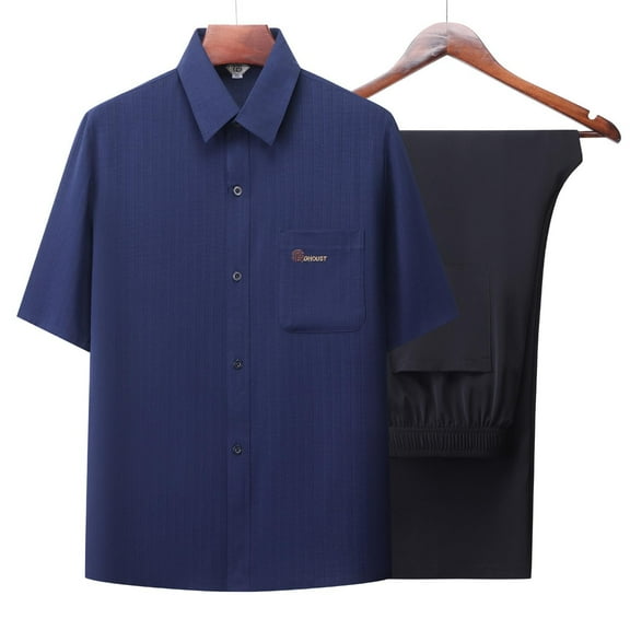 Awdenio Mens 2 Piece Short Set Short Sleeve Two Piece Sets Shirt Pants Casual Chinese Men