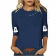 thumbnail image 3 of Feancey Funny Halloween T Shirts for Women 3/4 Sleeve Crewneck Tunic Tops Holiday Casual Ghost Print Graphic Tees Loose Fit Dressy Blouse Navy M, 3 of 5