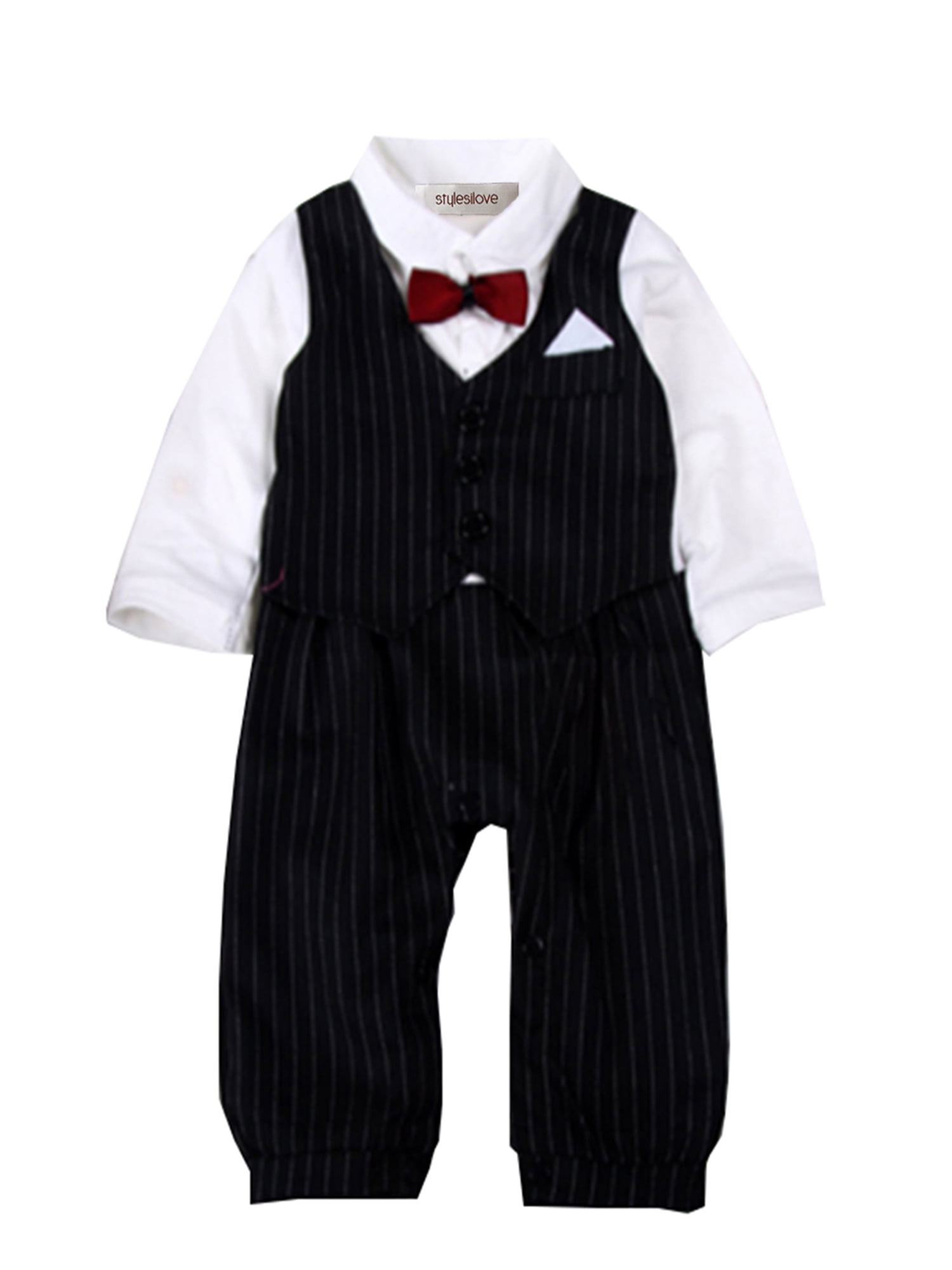 StylesILove Baby Boy Wedding Tuxedo Bowtie Romper Onesie (1824 Months