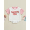 thumbnail image 2 of Bslissey Baby Girls Summer Romper Short Sleeve Letter Embroidery Onesie Bodysuit Casual Crew Neck Contrast Color Jumpsuit 3M 6M 12M 18M Newborn Infant Cute Clothes, 2 of 9