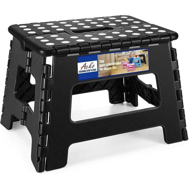 czcpp-Folding Step Stool 9 InchStep Stool 300 lb Capacity Plastic Foldable Step Stools for Kids and Adults, Folding Stool for Kitchen, Stepping Stool with Handle Black Small Step Stool 1PC