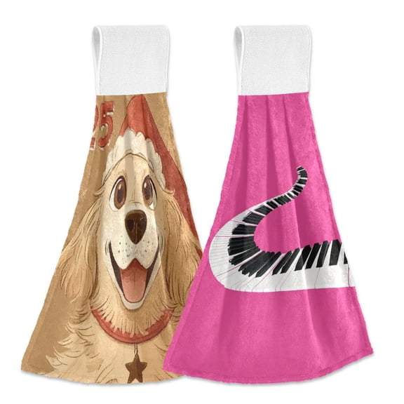 IAUYY Kitchen Hanging Towels Set of 2 100% Polyester Absorbent, Super Soft Hand Towels with Hanging Loops for Bathroom Kitchen Golden Retriever Forming An S-curve