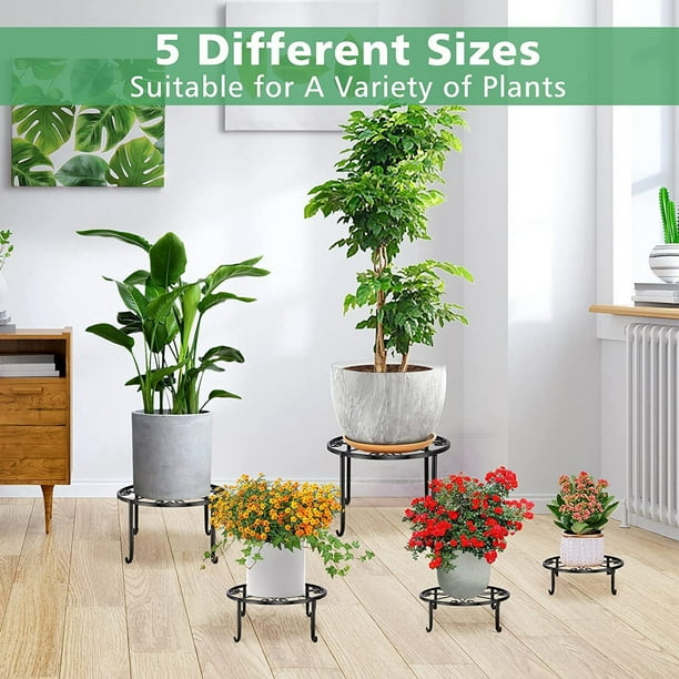 Kylinbigda Lot De 3 Supports De Plantes En Métal Intérieur/extérieur, Noir, En Acier, Capacité De Charge De 45,4 Kg, Rond, 2 Niveaux, Base De Pied, Finition Laquée