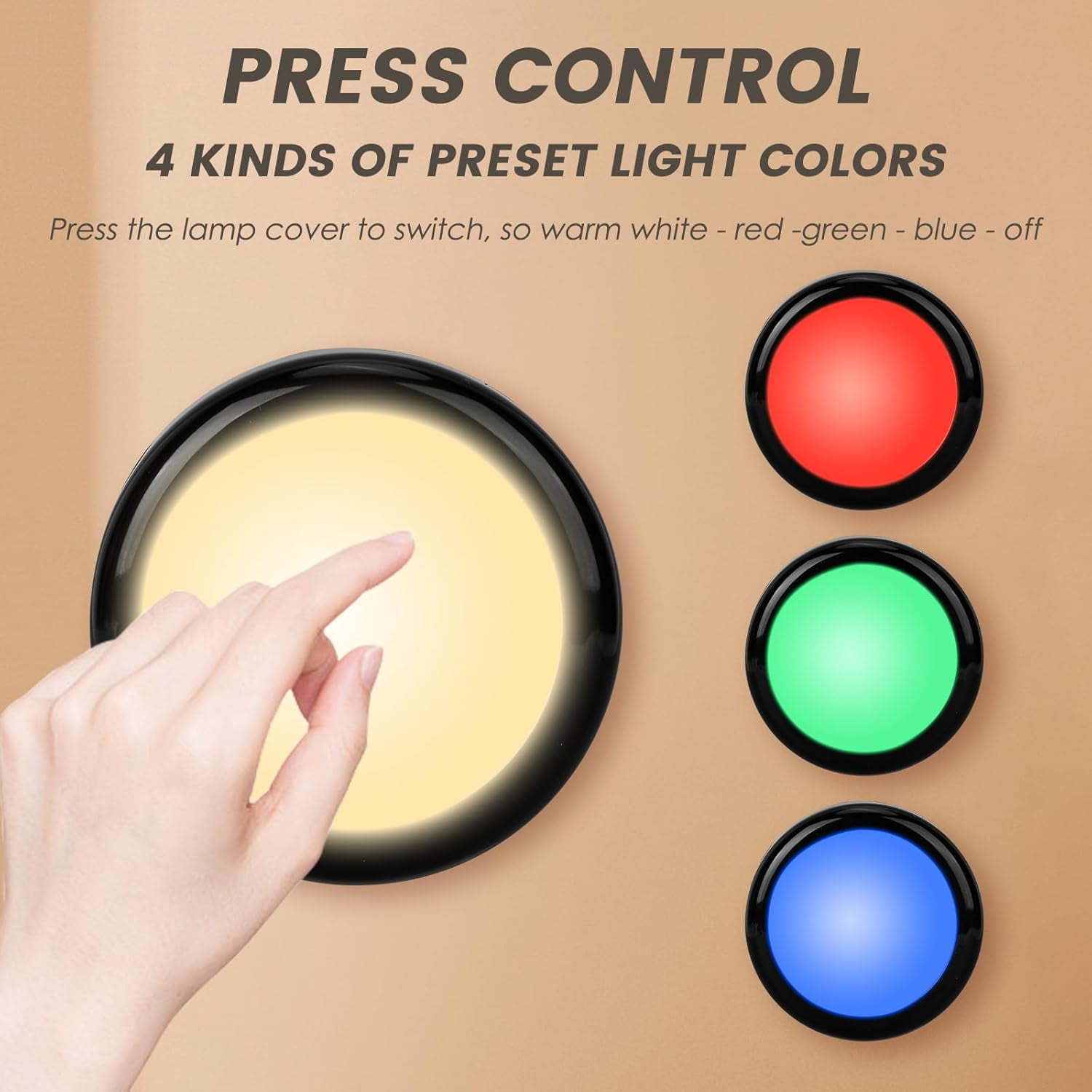 RGHJAR-RGBW Color Changing Puck Lights with Wireless Remote - 16 Colors Dimmable Under Cabinet, Battery Powered LED Push Puck Lights with Timer & Memory Function, Black (3 Pack)
