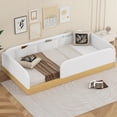 thumbnail image 2 of Euroco Upholstery Twin Platform Bed, Floor Bed with Storage and Guardrails, Natural, 2 of 13