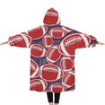 thumbnail image 2 of Oversized Wearable Blanket Hoodie,Red Footballs on Blue Pattern Sherpa Blanket Hoodie with Super Pockets,Super Warm Fuzzy Pullover for Women & Men, 2 of 6