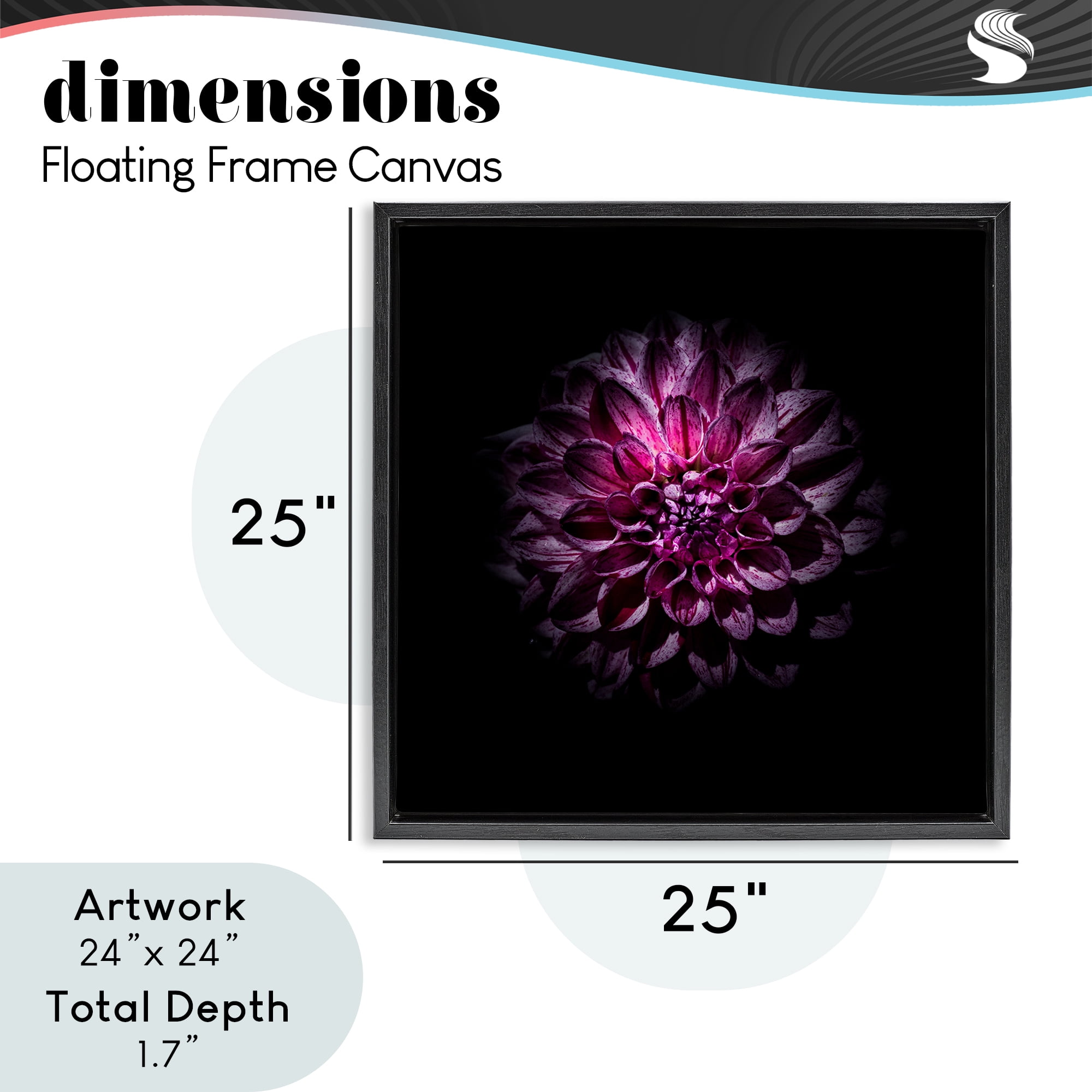 Purple Dahlia Dark Contemporary Black Framed Floater Canvas Wall Art, design by Brian Carson Photography