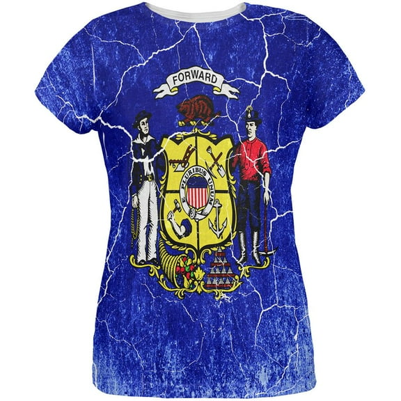Wisconsin Vintage Distressed State Flag All Over Womens T Shirt Multi 2XL