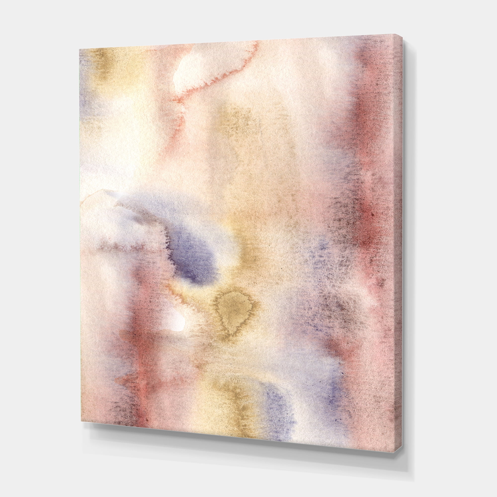 Designart ' Pastel Abstract With Pink Dark Blue and Yellow Spots ' Modern Canvas Wall Art Print