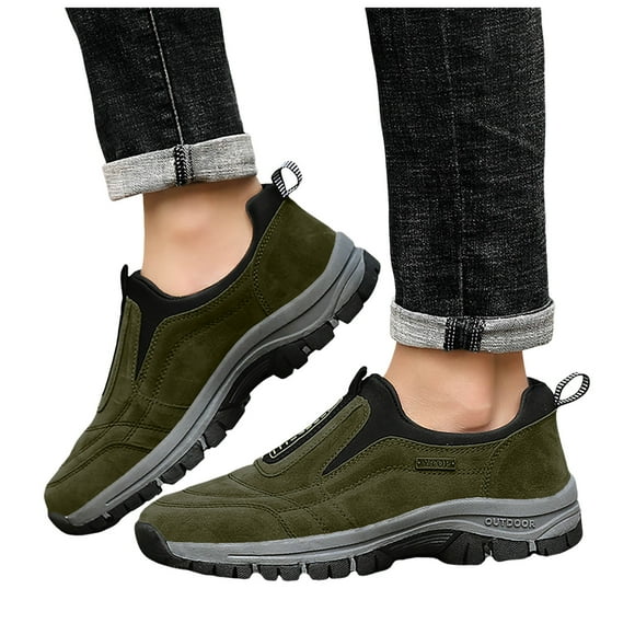 Leozcaa Men's Waterproof Hiking Shoes Comfortable Orthopedic Walking Shoes Slip on Outdoor Sneakers