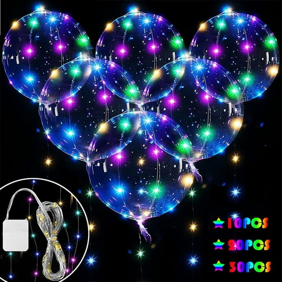 ASTRAEA 10 PCS 20" LED Light Up BoBo Balloons, Flashing Transparent Balloons for Christmas Birthday Wedding Party Decoration, Colorful