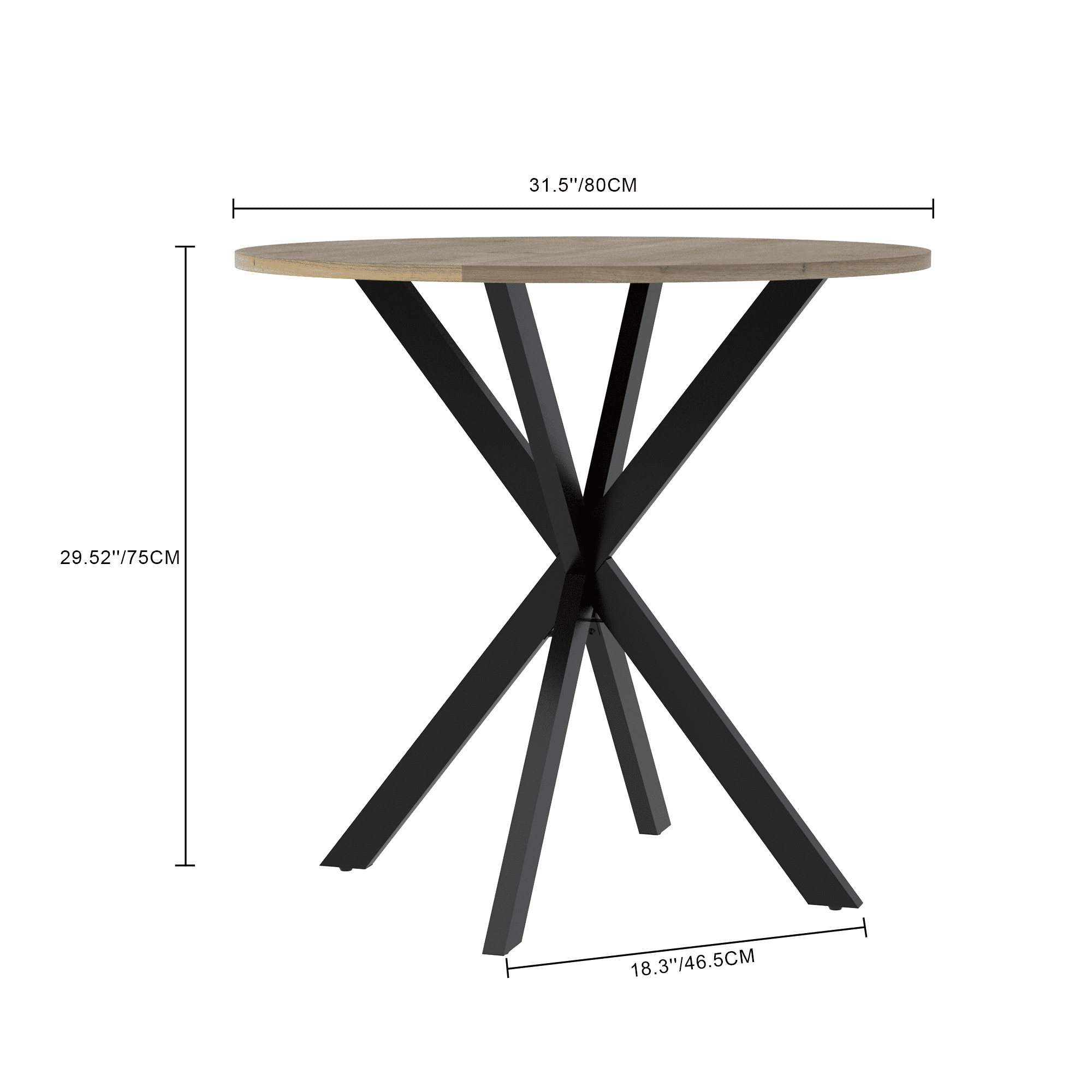 31.5in Round Dining Table for 2-4 People,Small Kitchen Table with Metal Black Legs,Modern Dining Room Table for Dining Room,Brown