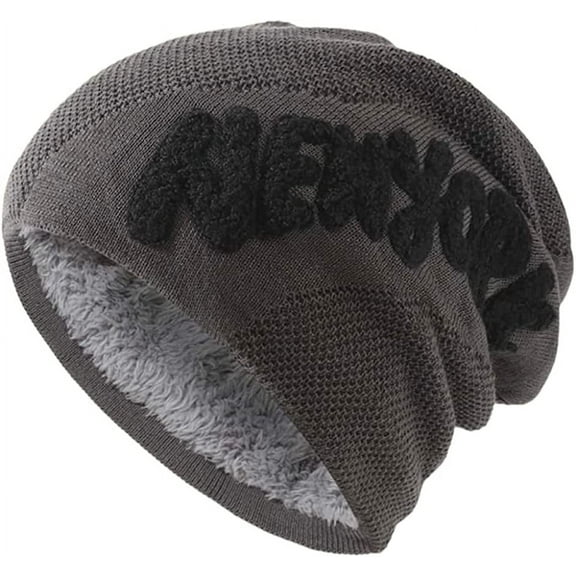 Men Winter Beanie Hat Warm Slouchy Hats Men Knitted Beanie Hats Skull Cap for Men Gray