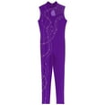 thumbnail image 6 of TiaoBug Women Rhinestone Gymnastics Leotard Unitard Full Length Sleeveless Figure Ice Skating Jumpsuit Purple S, 6 of 7
