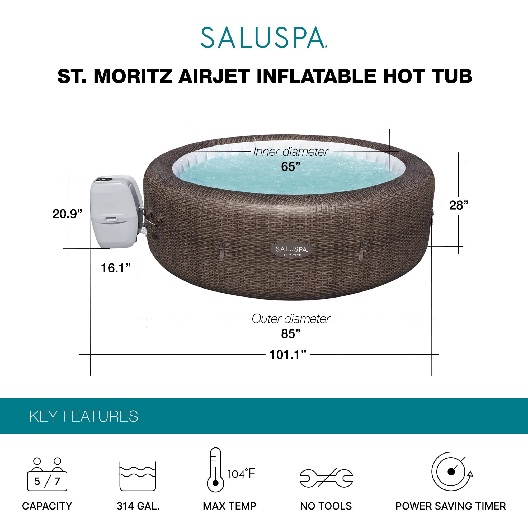 Bestway SaluSpa St Mortiz AirJet Inflatable Hot Tub - Pump Model P09144