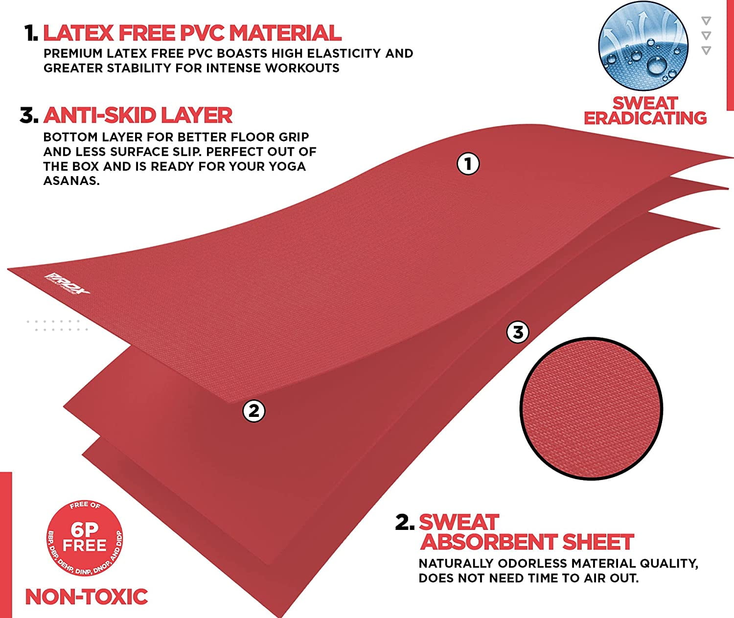 RDX Yoga Mat 6mm Thick with Straps and Carry bag, REACH RoHS Certified, 6P Latex Free, Eco Friendly Open Cell Non Slip Mats for Men Women, 183 x 61CM