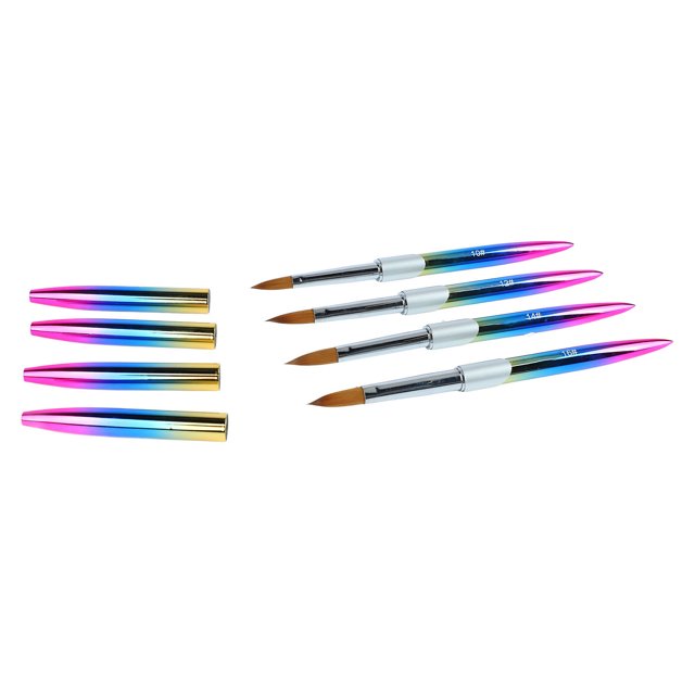 Juego de 4 pinceles para decoración de uñas, tubo de aluminio, mango ergonómico, firme, flexible, suave, para extensión de uñas en gel